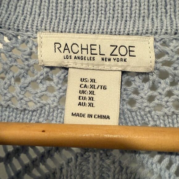 Rachel Zoe Open Knit Periwinkle Blue Collared Button Up Cardigan Sweater Sz XL - Picture 5 of 13